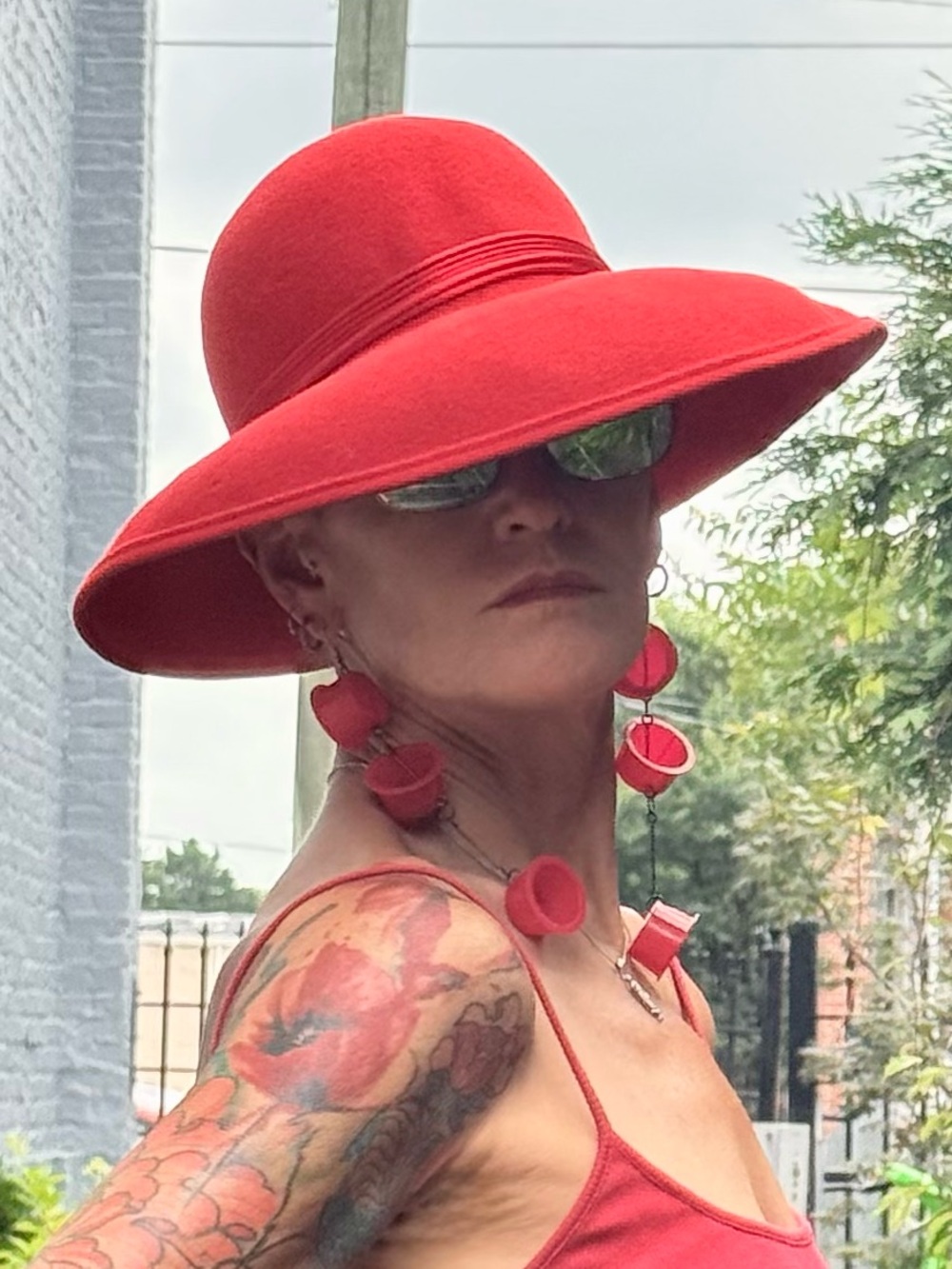 VTG Red Wide Brim Wool Hat | Statement Hat | Church Derby Garden Party